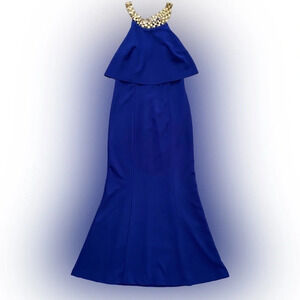 DECODE 1.8 Royal Blue & Gold Chain Halter Mermaid Formal Evening Dress  Size 4